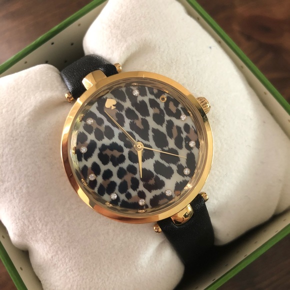 kate spade Accessories - Kate Spade leopard black leather watch NWT KSW1370